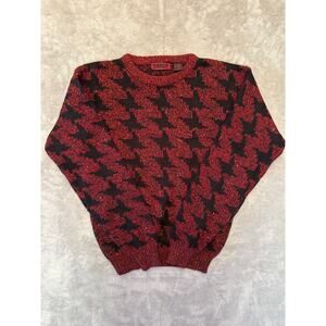 VTG Badge Wool Blend Sweater Red Black Geometric Tweed Accent Preppy Streetwear